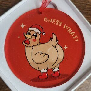 Funny Guess What Chicken Butt Christmas Ornament